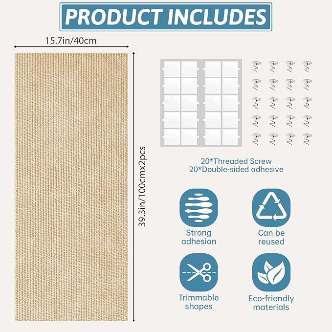 Heavy Duty Cat Scratch Mat for Couch (Khaki, 78.7" x 15.8") | Self-Adhesive Trimmable Cat Scratcher Carpet, Furniture Protector & Climbing Pad for Cats, Sofa, Door & Cat Tree - Image 2