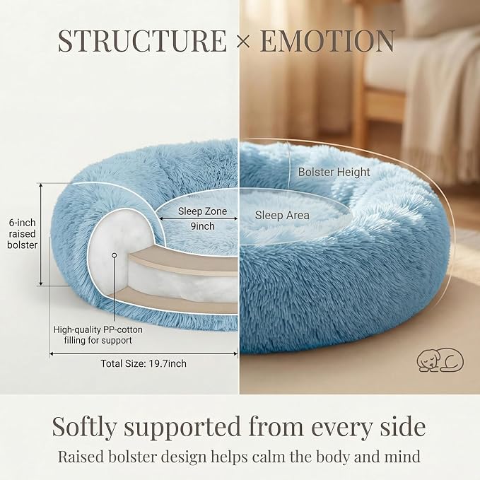 nononfish Fluffy Donut Dog Bed for Small Dogs,Cozy Plush Pet Bed | Fluffy donut bed with soft comfort and cozy round design. - Image 4