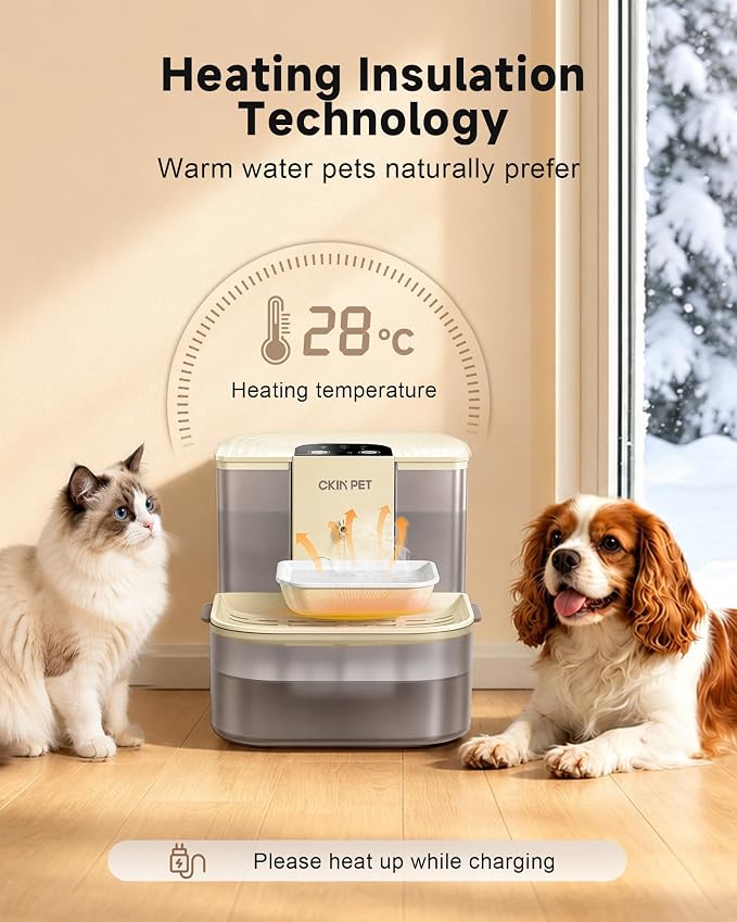 Heated Cat Water Fountain No Filters,4.5L Wireless Automatic Pet Fountain | Warms Water to 28°C/82°F,Wastewater Separation,Ceramic Bowl,4000mAh Battery,Remote Control,Pet Water Fountain for Cats & Dogs - Image 2