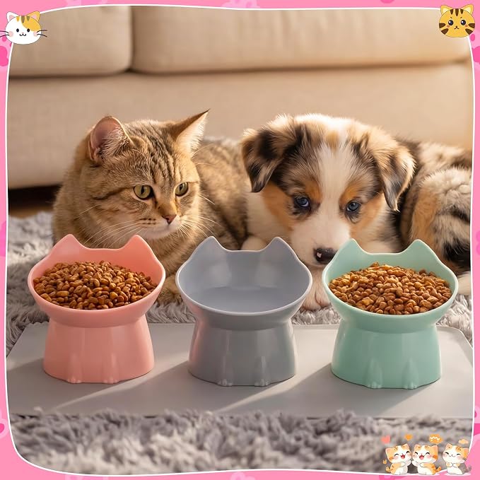 3 Pcs Elevated Cat Bowls 15°Raised Cat Food Bowl with Silicone Mat Pink | Whisker Friendly Anti Vomiting Cats Dishes Pet Food and Water Bowls for Indoor Cats Kittens - Image 4