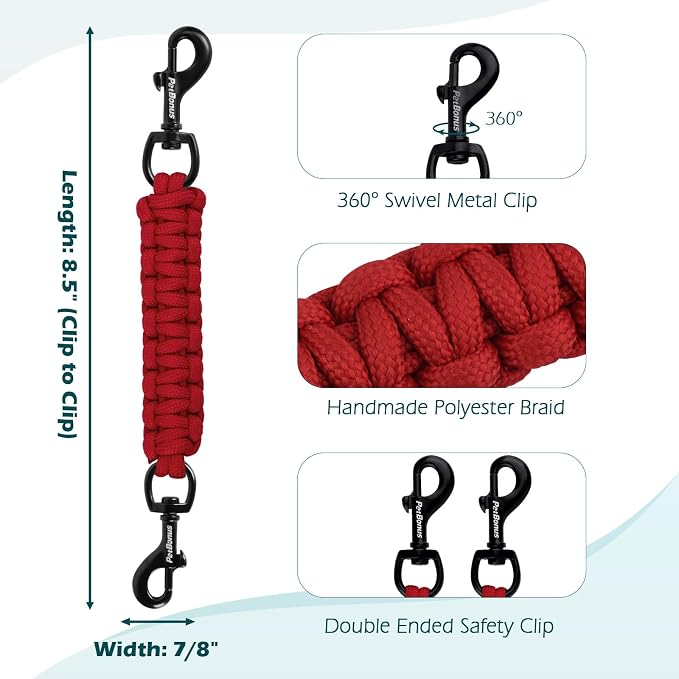 PetBonus Dog Collar Safety Clip, Handmade Prong Collar to Harness Connector | Dog Leash Backup Safety Strap, Escape Proof, Double Ended Clasp, Lead Connector for Pinch Collar, Harness (Red) - Image 2