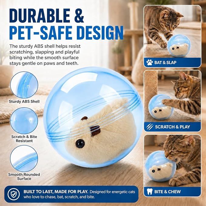 Self Rolling Interactive Cat Ball Smart Cat Ball Toy | 360° Animal Design Automatic Moving Pet Ball, Fun Indoor Interactive Chasing Exercise Toy for Cats and Small Dogs - Image 6