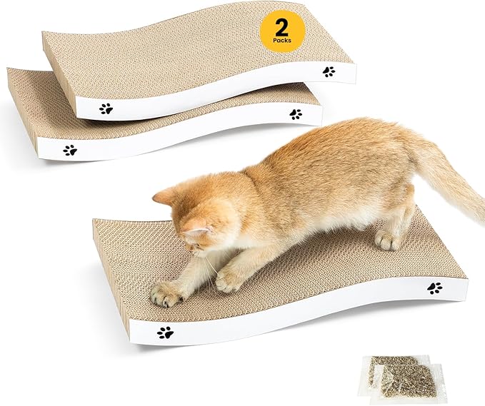 Cat Scratcher, Durable Scratch Pad, Corrugated Cardboard Scratching Board for Indoor Cats, Heavy Duty, Double-Sided Usability, Recyclable, with Catnip, Large, 2 Pack by Conlun