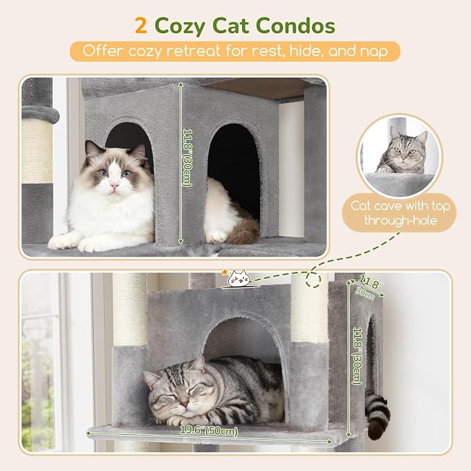 Globlazer 80in Extra Large Tall Corner Cat Tree Tower, S80G, Light Grey | Multi-Level Cat Condo for Multiple Indoor Cats Large Adult Kittens, Scratching Posts, Widened Perches, Adjustable Baskets - Image 3