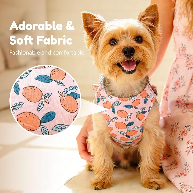 BAEJMJK Dog Harness and Leash Set with Bow Knot No Pull Pet Floral Harness with D-Ring Soft Mesh Dog Harness Vest Set Escape Proof Princess Puppy Harness for Small Girl Dogs Cats（Orange L） - Image 3