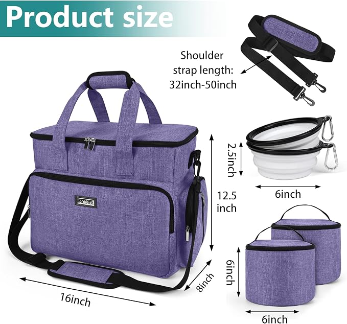 BAGLHER Dog Travel Bag, Airline Approved Pet Tote Organizer with Multi-Function Pockets, 2 X Food Storage Containers and 2 X Collapsible Bowls, Perfect Weekend Pet Travel Set for Dog, Cat Purple - Image 3