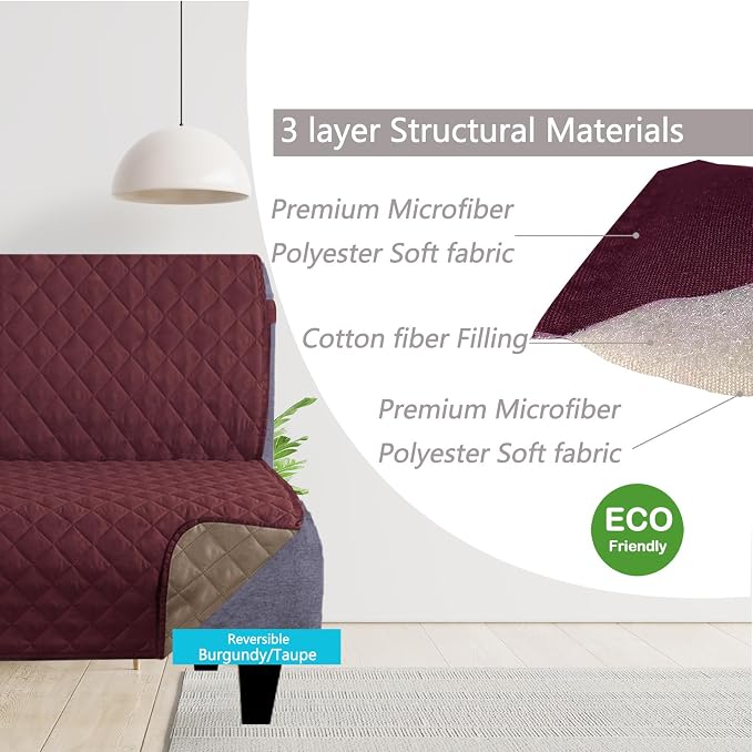 U-NICE HOME Futon Sofa Covers 68''Armless Couch Cover, Burgundy/Tan | Washable, Pet Friendly, Elastic Straps, Water Repellent, Furniture Protector Mat - Image 3