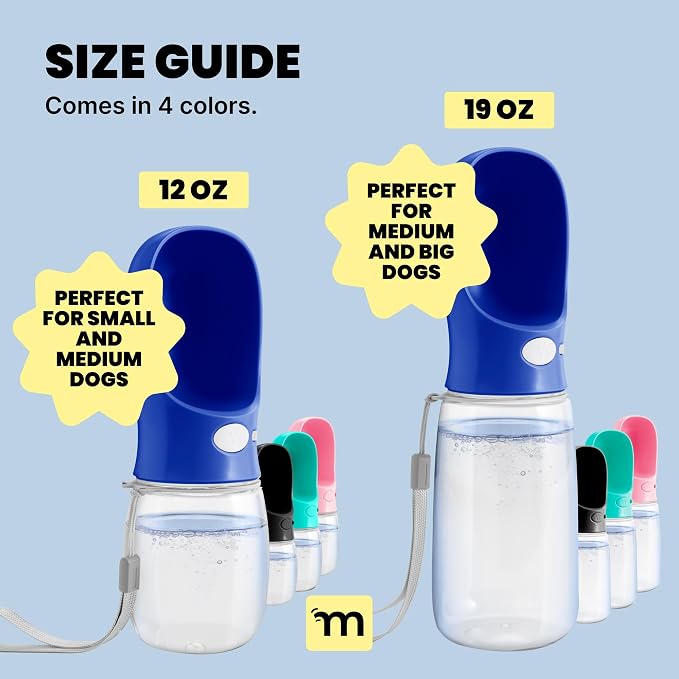 MalsiPree Dog Water Bottle Dispenser - 12 oz Navy Blue, Leak-Proof | 12oz leak-proof bottle & bowl - one-hand use - Use for dog walks, travel, hiking, park & beach days - Image 8