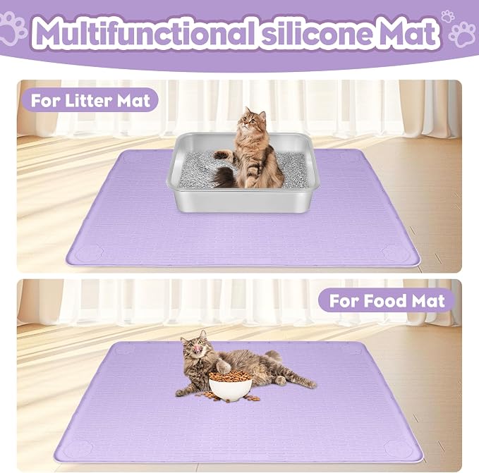 Silicone Cat Litter Mat for Litter Box 34”x22” Large Cat Mat, Purple | Waterproof, Non-Slip, Leak-Proof Rug Mat with Lip, Easy to Clean, Extra Large Litter Catcher Mat for Floor - Image 6