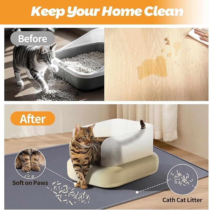 Cat Litter Mats,51"x25.6"Extra Large Silicone Cat Mat for Litter Box | Kalolary Easy to Clean Kitty Litter Trapping Mat,Soft on Kittys Paws,Waterproof, Urine-Proof Kitty Litter Mats for Floor,Grey - Image 4
