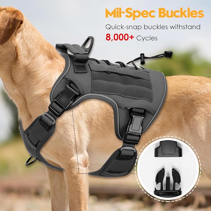 Heavy-Duty Tactical Dog Harness for Large Dogs, No Pull Adjustable Reflective Pet Vest with Molle System, K9 Military-Grade Control for Service Training, Outdoor & 10+ Breeds, Gray, XX-Large - Image 3