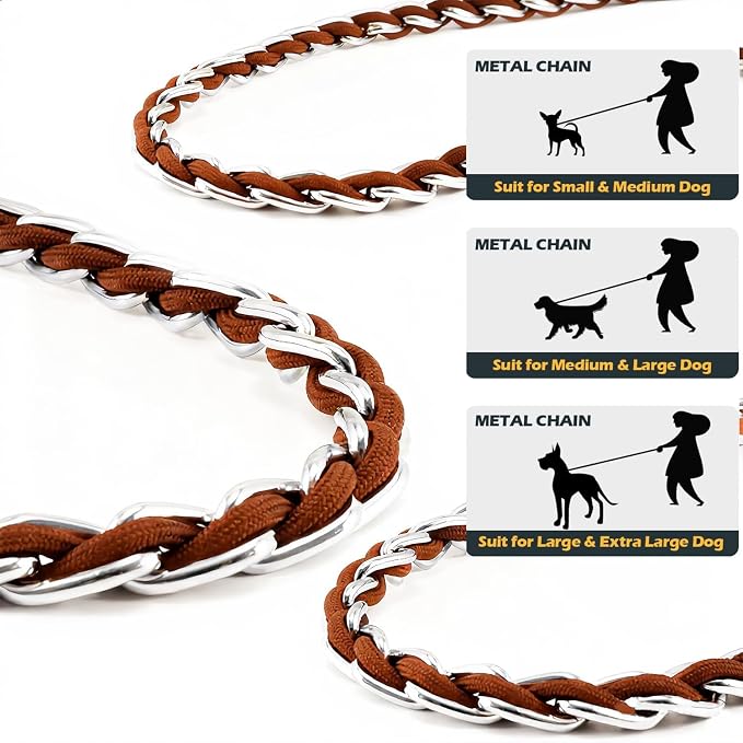 S-ETOVUS-Chain Dog Leash, Bite-Proof Metal Leash, with Padded Handle | Three Sizes 7.25FT/5.2FT/4FT, Woven From Nylon Rope And Chain, Durable And Bite-Resistant, Comfortable With Padded Handles. - Image 5