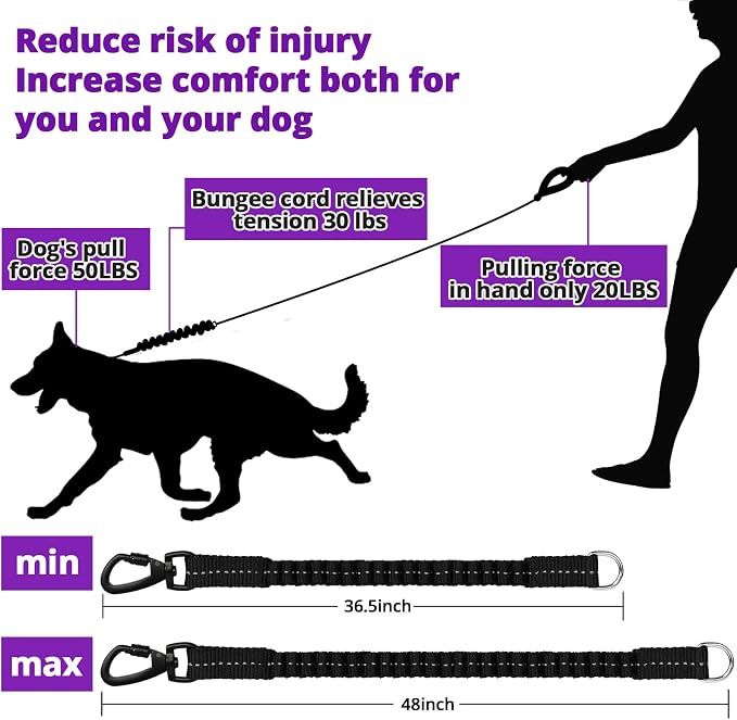 Rope Dog Leash 6 FT: Heavy Duty Leashes with Swivel Lockable Hook Reflective Threads Bungee and Padded Handle - Dog Lead for Large Small Medium Dogs Outside Walking Hiking Purple - Image 2