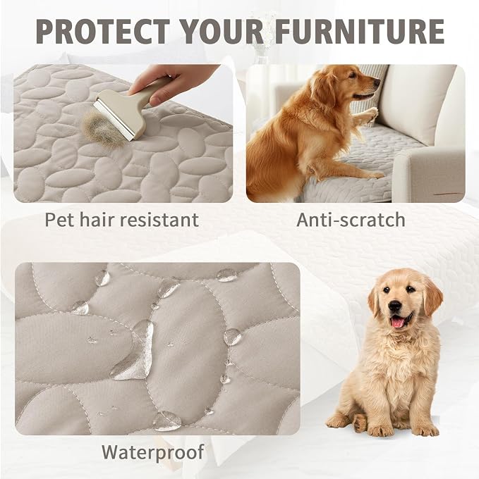 Ameritex Waterproof Pet Bed Cover Anti-Slip Dog Bed Blanket for Sofa and Furniture Waterproof New Pattern Design (Khaki, 82x120 Inch (Pack of 1)) - Image 2
