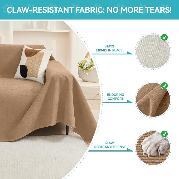 Warmstar Couch Protector from Cat Claws, Waterproof Couch Cover Anti Slip,Couch Cover 3 Cushion Sofa Washable,Anti-Scratch Pet Sofa Cover Heavy Duty,71"X134", Brown - Image 3