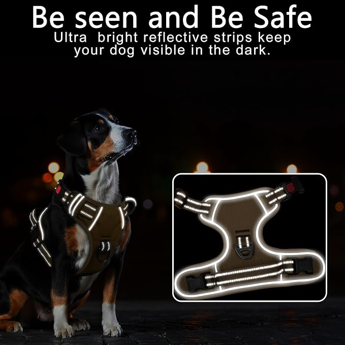 Timos Dog Harness Small Sized, Neck Quick Release with 3 Buckles, Khaki, S | Easy On & Off, No Pull No Choke, Adjustable Reflective Soft Padded, Front & Back 2 Clips and Handle for Walking Training - Image 2