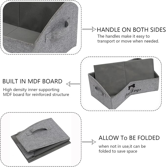 Geyecete Foldable Fabric Trapezoid Organizer Box - Collapsible Basket for Dog Toys (Gray) - Image 3