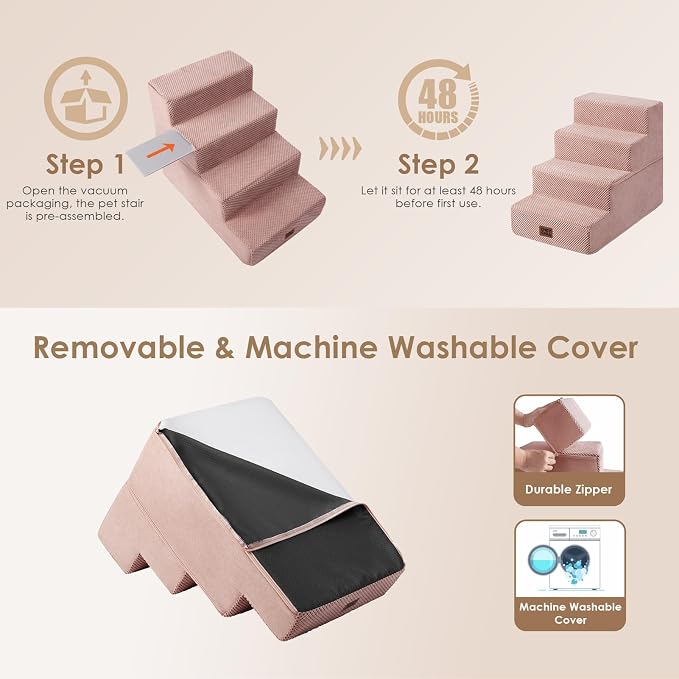 EHEYCIGA Dog Stairs for Small Dogs 13.5" H, 3-Step Dog Steps for Cats, Pink | Pet Steps for Couch Sofa and Chair, Non-Slip Balanced Pet Ramp Indoor - Image 6