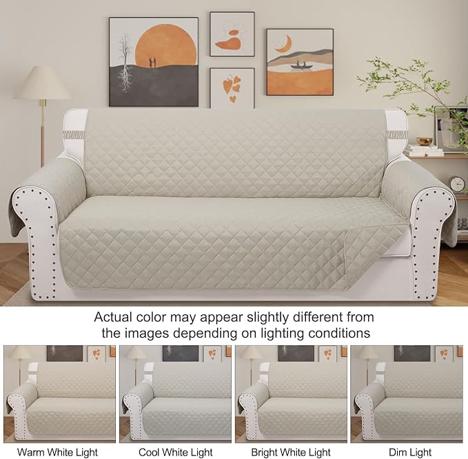 Reversible Recliner Chair Covers, 23" Chair, Beige/Beige | Chair Covers for Living Room with Elastic Straps, Water Repellent, Chair Protectors Covers for Dogs - Image 8