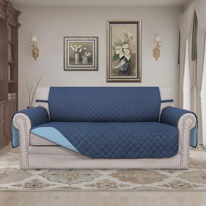 Easy-Going Reversible Couch Cover, 2 Cushion Sofa, Dark Blue/Light Blue | Oversized Loveseat Slipcover For Dogs, Water Resistant Mat, Living Room, Non-Slip Sofa Cover, Pet Friendly - Image 2