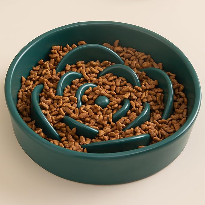 8.25'' Ceramic Slow Feeder Dog Bowls - Petal Shape Modern Dog Food Dish for Medium and Large Breeds, Puzzle Maze Bowl to Slow Down Eating, Anti-Gulping, Dishwasher & Microwave Safe, Green - Image 7