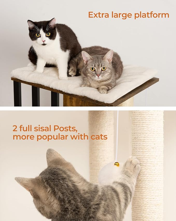 35.4in 3-Tier Modern Cat Tree Tower Condo, Cat Scratch Posts for Indoor Cats, Big Plate, Two Full Sisal Scratching Posts, Rustic Brown - Image 4
