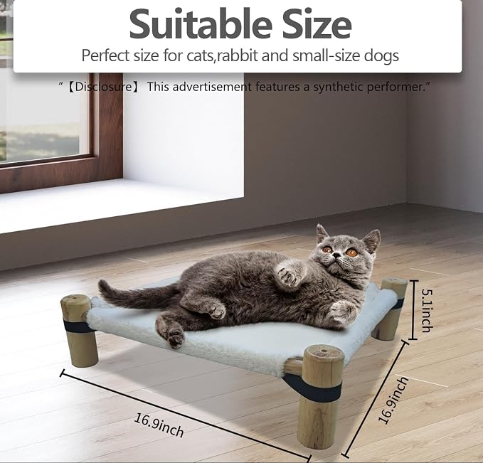 Pozico Cat Hammock Bed – Wooden Elevated Cat/Dog Bed with Plush Winter Fabric – Raised Pet Cot Furniture for Small Dogs, Cats & Small Animals – Warm Indoor Lounger – Portable & Washable - Image 2