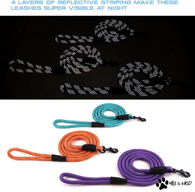 Max and Neo Rope Leash Reflective - 6 FT x 1/2", "RED - Image 3