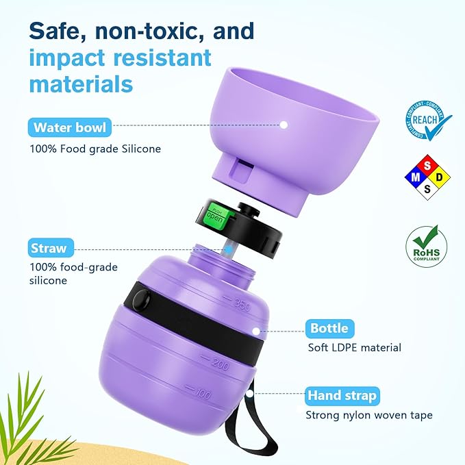 Pecute Portable Dog Water Bottle, 2 in 1 Cat Dog Travel Water Bottle Bowl Leakproof with Double Seal, BPA Free, Lightweight, Pet Small Animal Water Bottel Dispenser for Outdoor Walking Hiking Travels | Puppy Walking Water Bottel, Leakproof, BPA Free, L... - Image 4