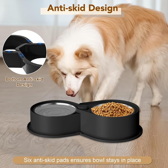 Newget 304 Stainless Steel Dog Bowl Set, 24oz Foldable Pet Dishes, Black | Dual Food & Water Pet Bowl, Anti-Skid, Keeps Food Fresh, Easy to Install, for Small - Large Dogs/Cats - Indoor & Outdoor Use - Image 4