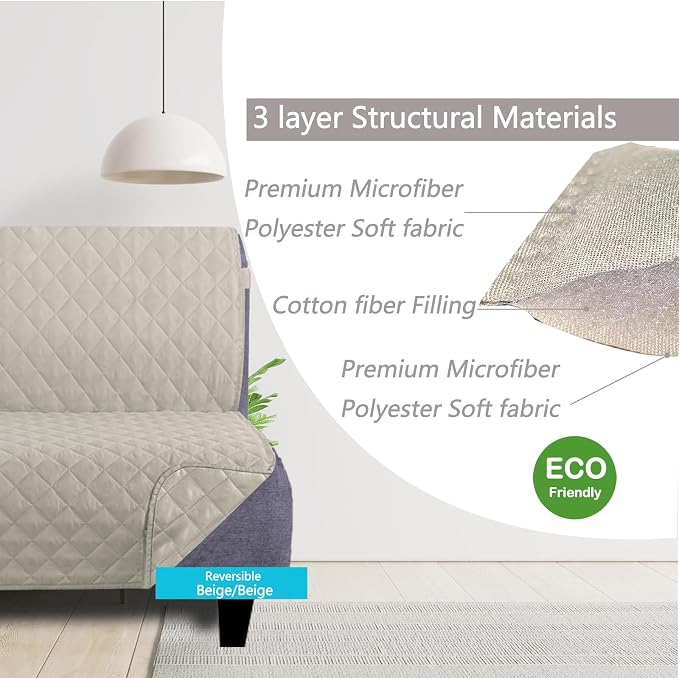 U-NICE HOME Futon Sofa Covers 68''Armless Couch Cover, Beige/Beige | Washable, Pet Friendly, Elastic Straps, Water Repellent, Furniture Protector Mat - Image 3