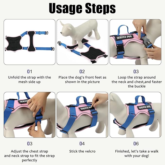 Service Dog Harness, Reflective Dog Vest Harness with 5 PCS Patches, Adjustable Soft Oxford Pet Harness, Inner Layer Mesh, Easy to Control for Small Medium Large Dogs - Image 3
