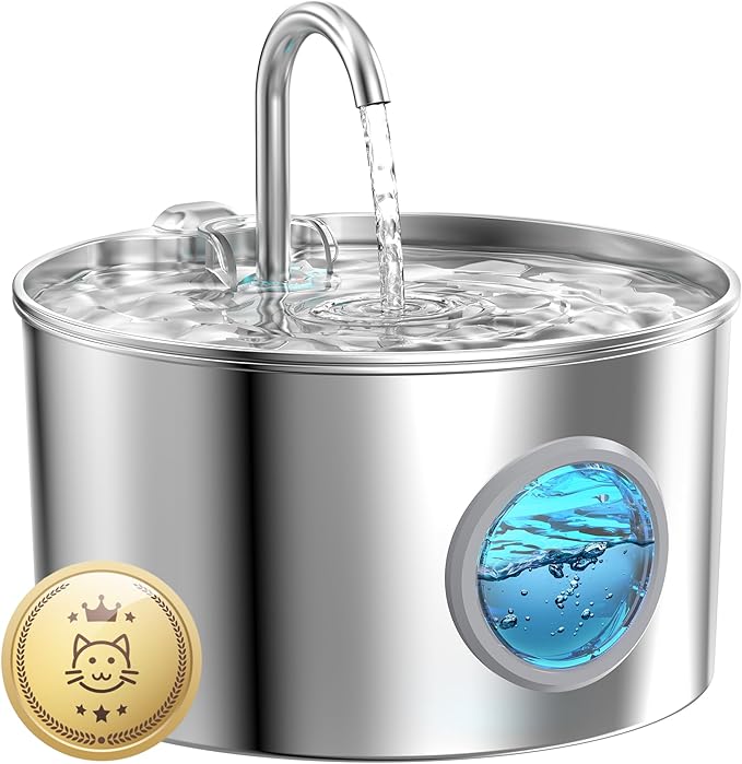 Cat Water Fountain Stainless Steel: 74oz/2.2L Cat Fountain for Drinking - Pet Water Fountain for Cats Inside - Quiet Cats Water Bowl Dispenser - Kitty Drinking Fountains - for Pets& Small Animals by GIOTOHUNPetLife