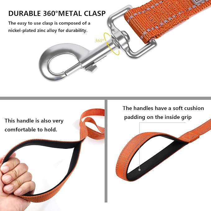 6 FT Basic Dog Leash for Small Dogs,Orange | Padded Handle,Metal D-Ring,Heavy Duty Nylon Webbing, for Walking & Training - Image 4