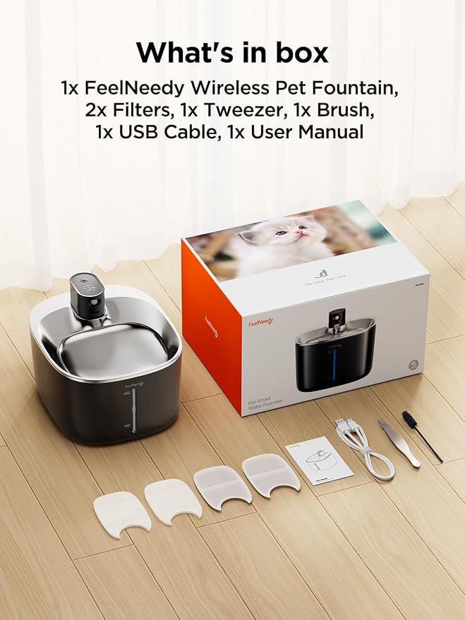 FEELNEEDY Wireless Cat Water Fountain Battery Operated, 4L/135 fl oz Pet Water Fountain for Cats and Dogs with Motion Sensor, Ultra Quiet Cat Drinking Fountain with 2 Filters (Black YPD-C004P) - Image 7