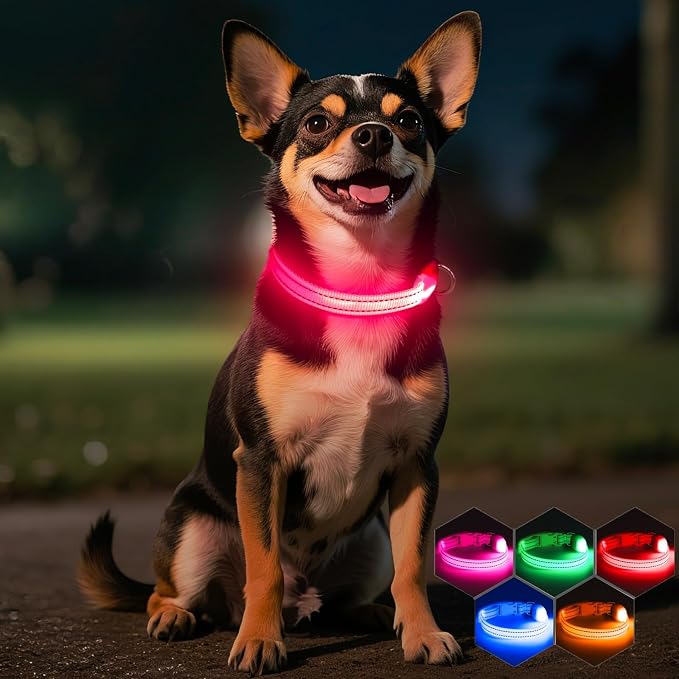 Light Up Dog Collar for Small Dogs - LED Dog Collar Rechargeable Adjustable Puppy Collars, Glow in The Dark Dog Lights for Night Walking & Camping (X-Small, Pink) - Image 9