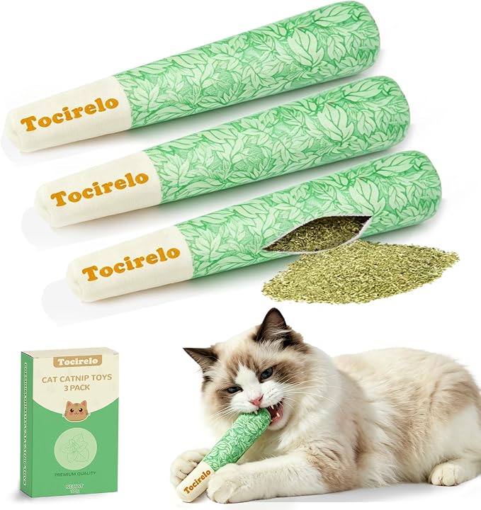 Tocirelo Catnip Toys for Cat with Pure 45000mg A+Organic Catnip, Soft Plush | 3pack Cat Nip Toys for Indoor Cats, Safe Chew-resistant Kitten Chew Toys Teething, Cat Kicker Toy Makes Bored Cats Crazy by Tocirelo