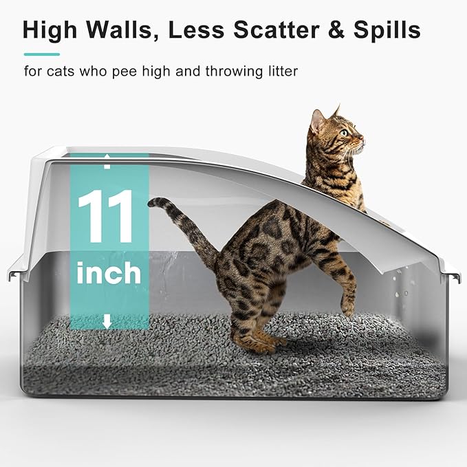 AIPERRO Stainless Steel Litter Box | XL Enclosed Cat Litter Boxes with Lid | High Sided Metal Litter Box for Big Cats | Anti-Urine Leakage | Non-Stick & Easy to Clean | Includes Litter Mat & Metal Scoop - Image 4