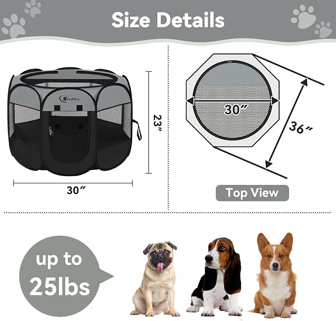 Siedihit Dog Cat Playpen, Puppy Pet Playpen Indoor for Dog Crate Tent | Cage Outdoor, Portable Pop Up Dogs Enclosure Kennel with Carrying Case for Dogs/Cats/Rabbits (Dark Grey, Medium) - Image 3