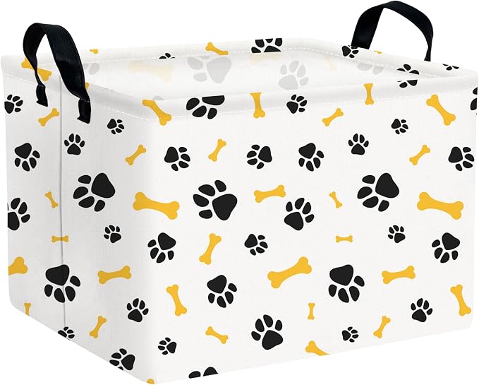 Large Dog Toy Basket Puppy Stuff Storage Bin Organizer Holder Pet Box Doggie Room Decor (Yellow Black A) by MYFLOCYVaseDecor
