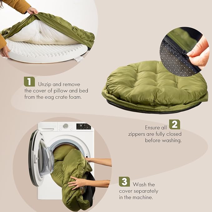 ClevaHome Orthopedic Dog Bed for Large Dogs, 42 inches Dual Layer Water Repellent Round Pet Bed with Washable Cover Nonslip Bottom (Olive Branch) - Image 7