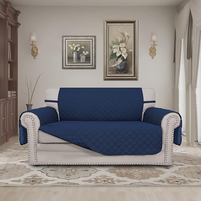 Easy-Going Reversible Couch Cover, 2 Cushion Sofa, Loveseat, Navy/Navy | Machine Washable Slipcover For Dogs, Water Resistant Furniture Mat For Living Room, Non-Slip Sofa Cover, Pet Friendly - Image 2
