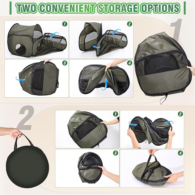 Tailtastic Indoor/Outdoor Cat Playpen with Surround Tunnel 2 Zones Green | escape-proof enclosed enslosure,lightweight foldable for travel, ideal for indoor cats, multi-cat homes & birthing - Image 4