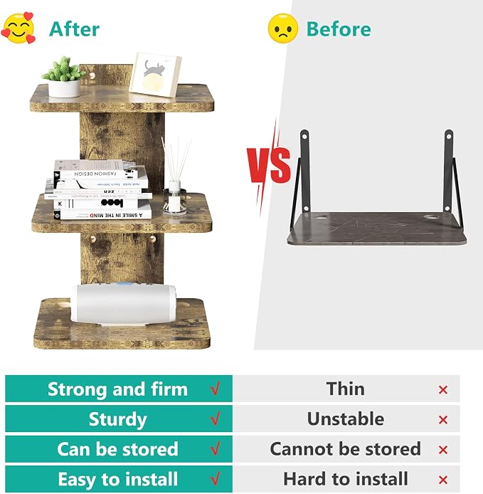 WALI Floating TV Shelf, 3 Tier Projector Shelf for DVD Player, Routers, Game Console, Cable Boxes, Living Room Decor Accessories, Wall Mount Shelves Holds Up to 22lbs(CS303NC), 3-Shelf, Vintage Brown - Image 5