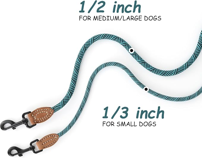 Mile High Life Dog Leash with Genuine Leather-Wrapped Ends, 4/5/6FT | Tangle-Free 360° Swivel Clasp Heavy Duty Rope Leash | Small Medium Large Dogs | Daily Walking (Green, 72 Inch, 1/3") - Image 3