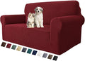 MAXIJIN Stretch Loveseat Sofa Slipcovers 1 piece Love Seat Couch Covers for 2 Cushion Couch Non Slip Sofa Cover Washable Dog Cat Proof Furniture Protector Pet Friendly (Loveseat, Wine Red) by MAXIJIN