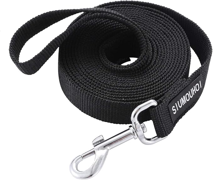 Strong Durable Nylon Dog Training Leash, 1 Inch Wide Traction Rope, 6 ft 10ft 15ft Long, for Small and Medium Dog (Black, 15 Feet) by Siumouhoi