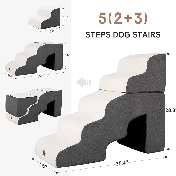 Garnpet Dog Stairs for High Beds with Tunnel, 5-Step Dog Steps for Small Dogs and Cats, Foldable Pet Stairs for High Bed Climbing, Non-Slip Balanced Pet Step Indoor, Beige - Image 2