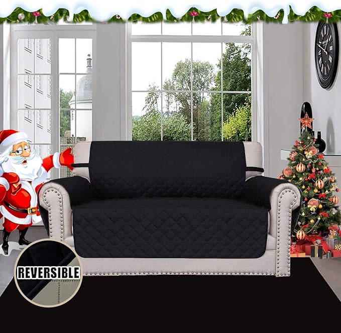 Easy-Going Reversible Couch Cover, 2 Cushion Sofa, Loveseat, Black/Beige | Machine Washable Slipcover For Dogs, Water Resistant Furniture Mat For Living Room, Non-Slip Sofa Cover, Pet Friendly - Image 2