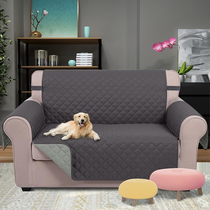 U-NICE HOME Loveseat Sofa Cover for 2 Cushion Couch, Dark Grey/Light Grey | 45''Loveseat Cover Washable, Pet Friendly, Elastic Straps, Water Repellent, Furniture Protector for 2 Cushion - Image 2
